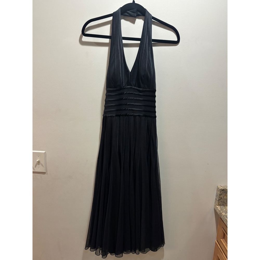 Y2K Cache Black Halter Neck Dress Formal Cocktail Party Sleeveless Lined Size 6
